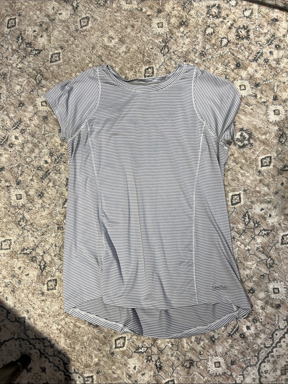 Calvin Klein Women's White and Gray Striped Short-Sleeve Tee